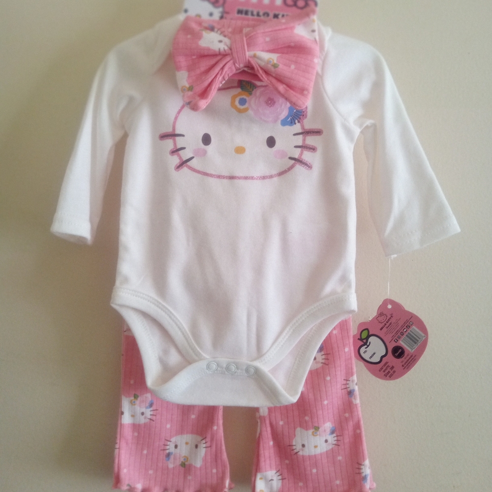 Hello Kitty White Onesie and Pink Pants 3 Piece Set